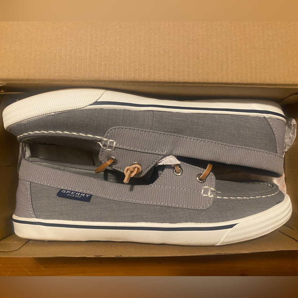 Women’s grey Sperry slip on shoes